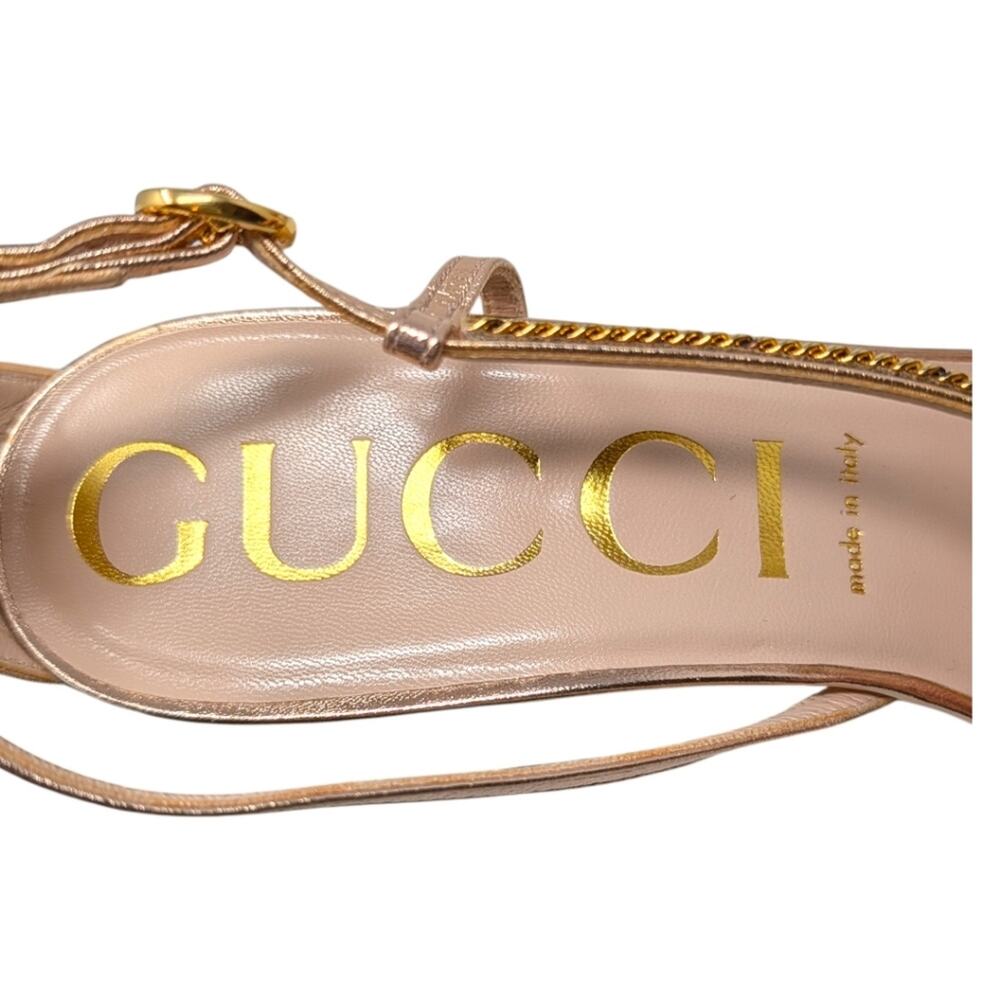 Gucci Sylvie Chain 95mm Metallic Rose Gold Strappy Leather Sandal Heel 42 | 11.5 - Picture 10 of 15